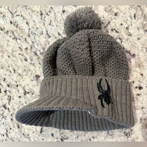 Spyder Gray Knit Beanie with Pom
